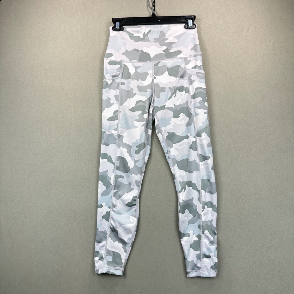 Vuori Womens S Camo Leggings Gray High Rise Side Pockets Yoga Gym Athleisure